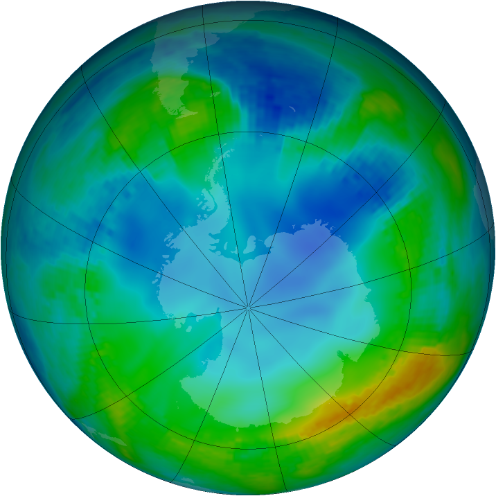 Antarctic ozone map for 25 May 2001